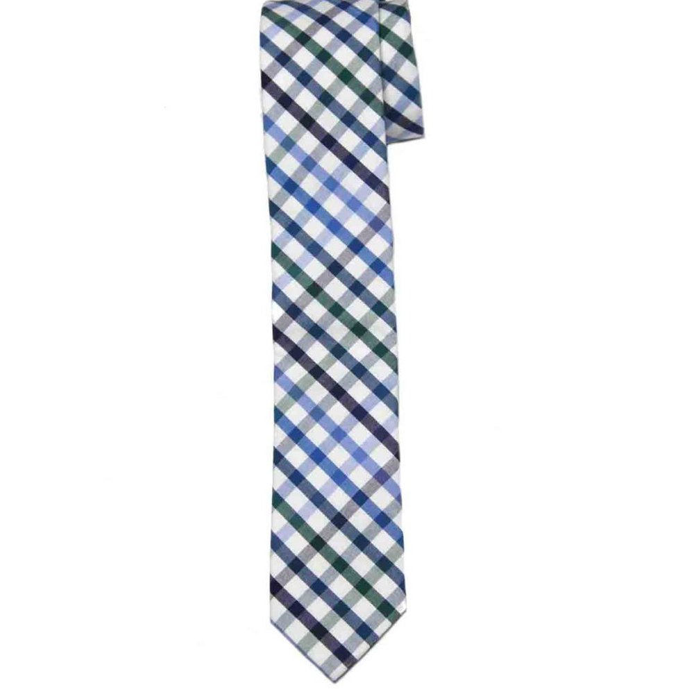 Original Penguin Tie Cotton Blue White Gray Lattice Check Narrow Skinny Men's